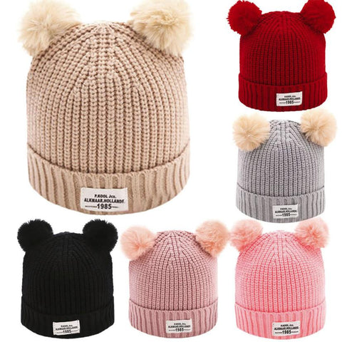 Hat for girls boys casual baby caps Ball Letter Hats Knitted Wool Hemming for newborn